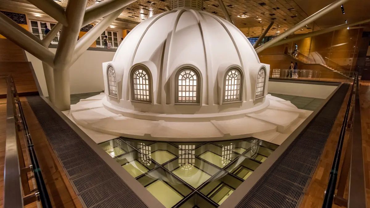 National Gallery Singapore — The white dome of the former Supreme Court seen from inside National Gallery Singapore's atrium