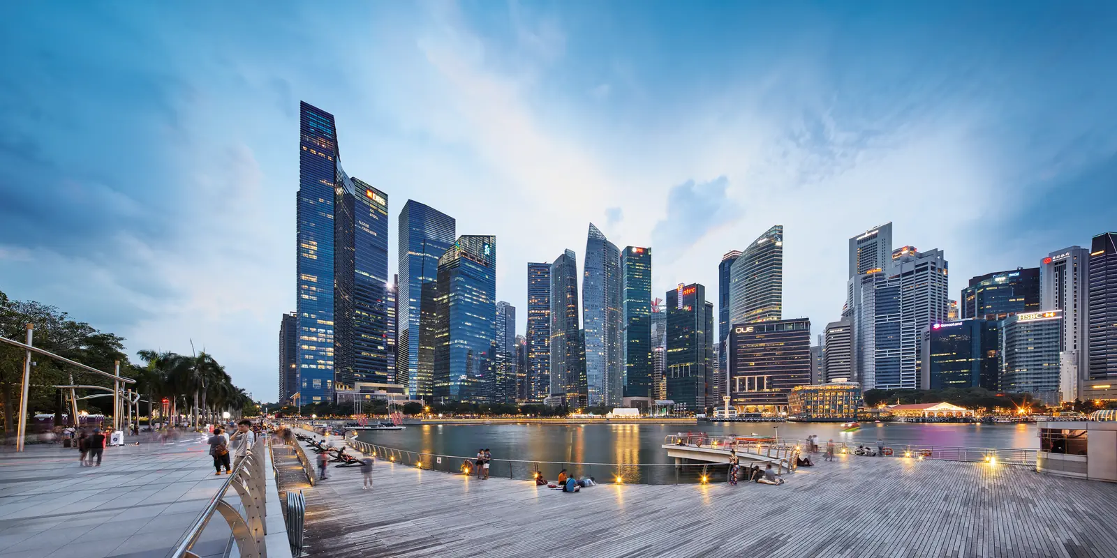 Marina Bay skyline at dusk, Singapore — the setting for many of the city's MICHELIN-starred restaurants