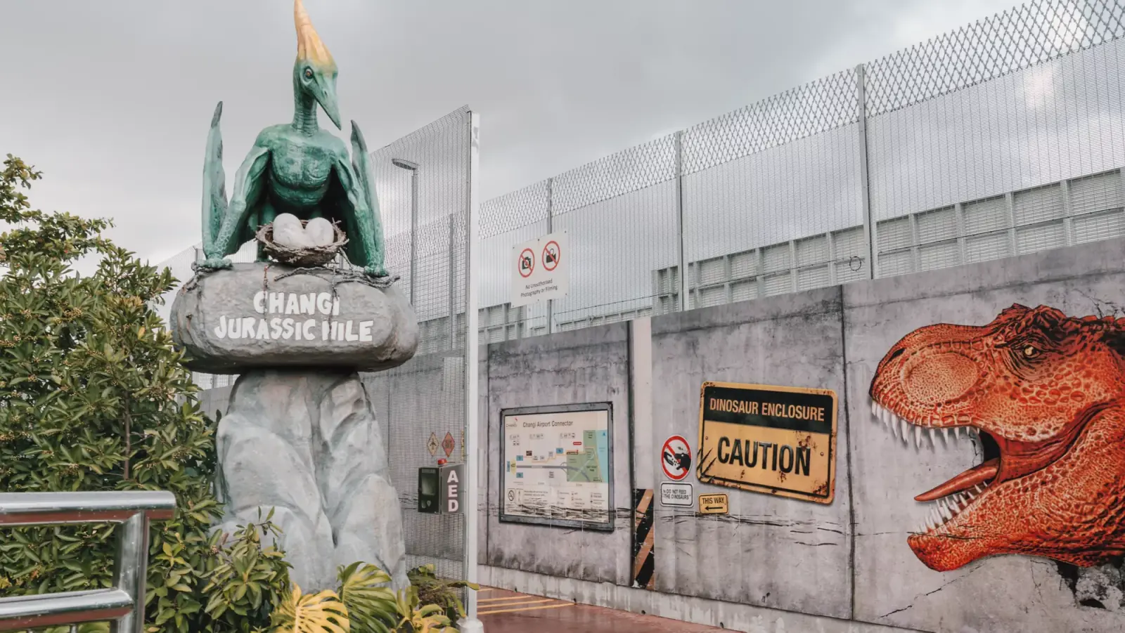 Changi Airport — The entrance to Changi Jurassic Mile, the dinosaur-themed cycling and walking path beside the airport runway